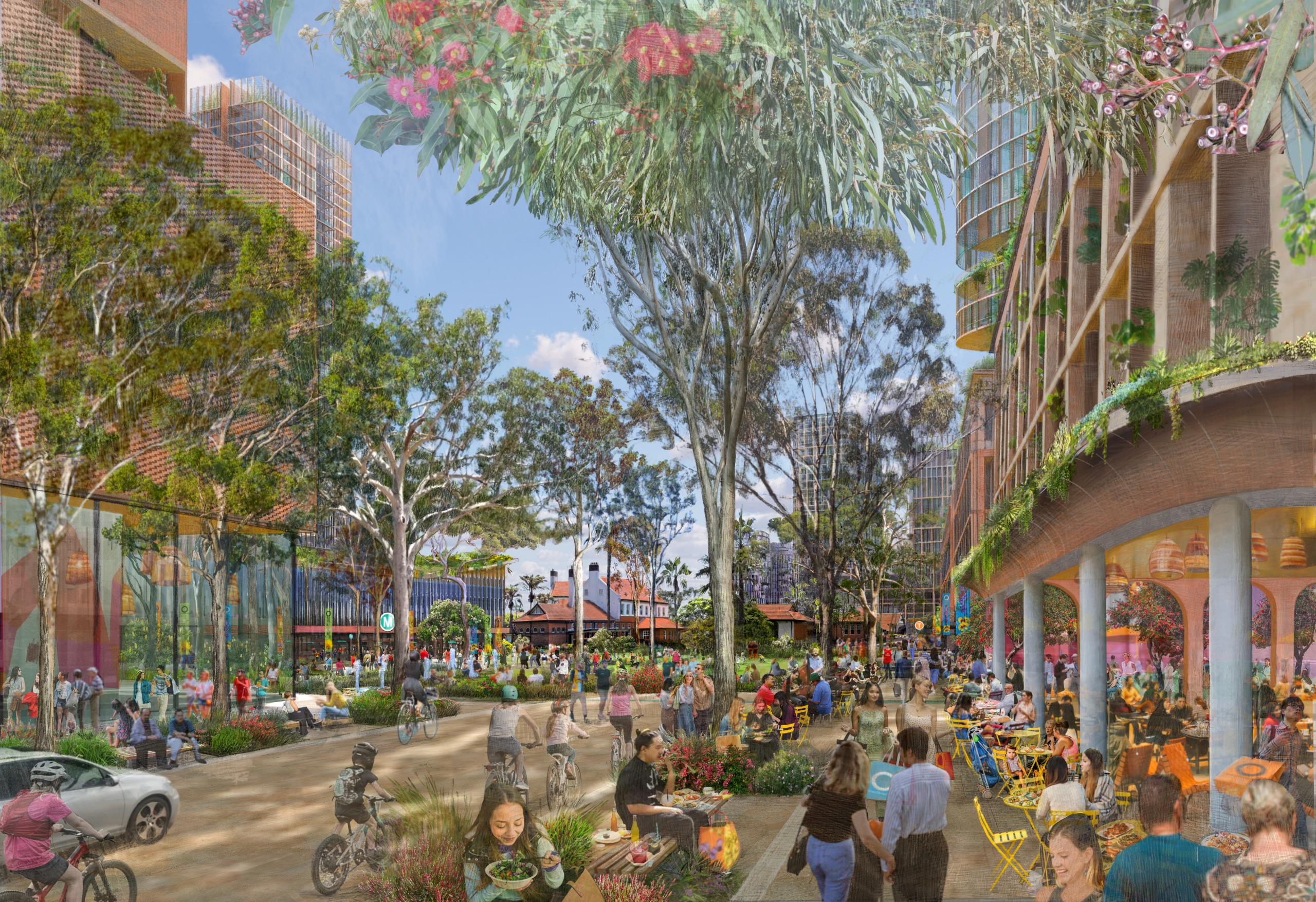 Artistic impression of Central Urban Park and Abattoir Precinct from Master Plan 2050.